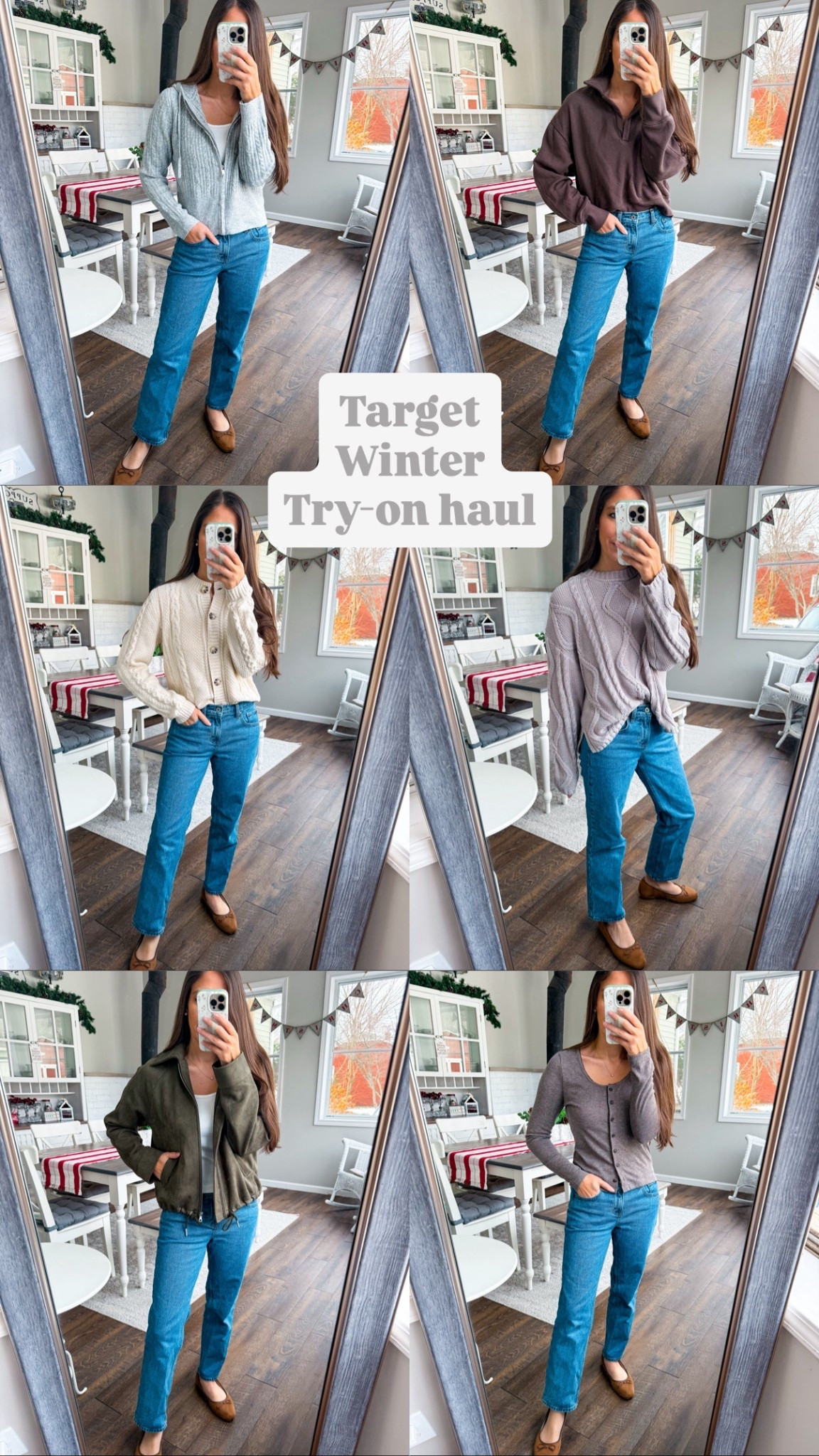 Target winter try on haul! 
Wearing 
XS grey hood zip
XS brown top
Small cable knit cardigan 
XS cable knit sweater 
XS green faux suede jacket 
XS Henley top 
Denim tts x short 
Shoes tts 

#LTKFindsUnder50 #LTKSaleAlert #LTKFindsUnder100