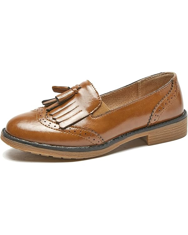 TRULAND Women’s Leather Penny Loafers – Slip On Wingtip Oxfords Tassel Loafers Comfortable Ca... | Amazon (US)