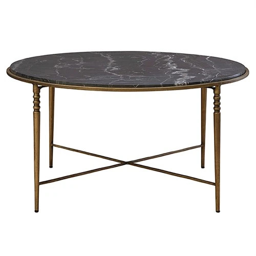 Emari French Country Black Marble Antique Brass Round Coffee Table | Kathy Kuo Home