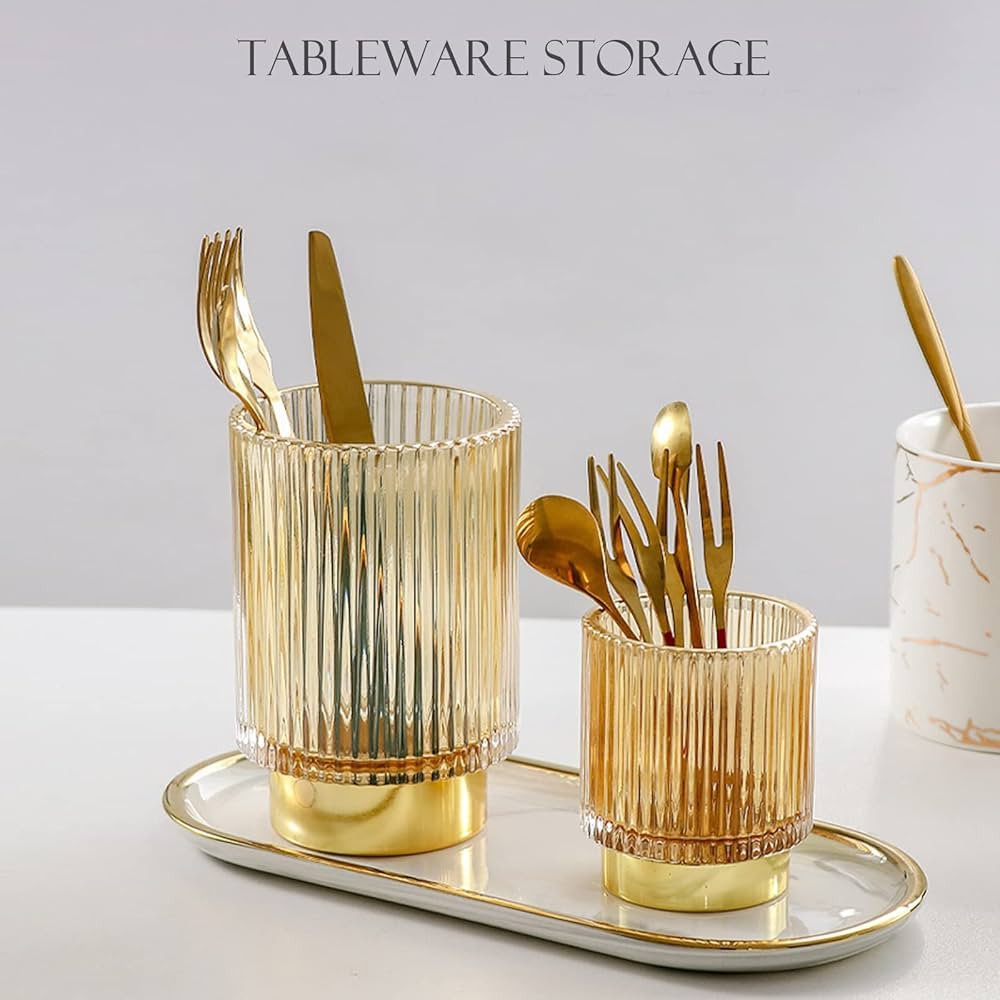 Glass Vase, Gold-Tone Metal Base , Flower Vase Decorative for Home Office Wedding Holiday Party C... | Amazon (US)