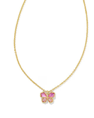 Mae Gold Butterfly Short Pendant Necklace in Azalea Pink Mix | Kendra Scott