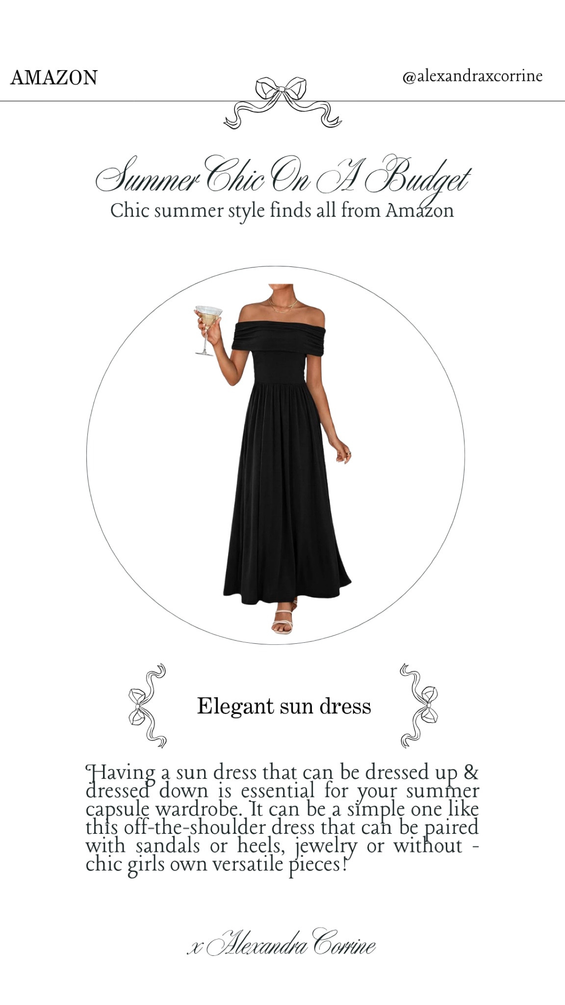 Summer chic on a budget 🥂 Chic summer style finds all from Amazon 🍾

Bougie on a budget, Amazon fashion, Amazon accessories, summer fashion, summer style, chic elegant style, old money aesthetic, summer fashion finds Amazon, sun dress, maxi dress, off the shoulder 

#LTKSeasonal