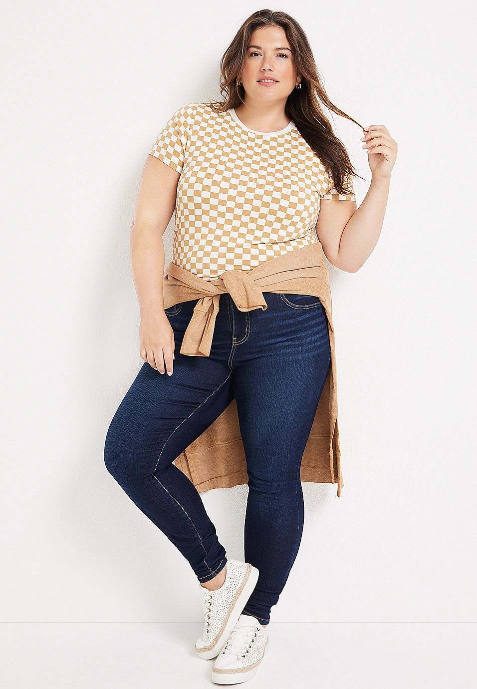 Plus Size 24/7 Kennedy Checkered Crew Neck Tee | Maurices