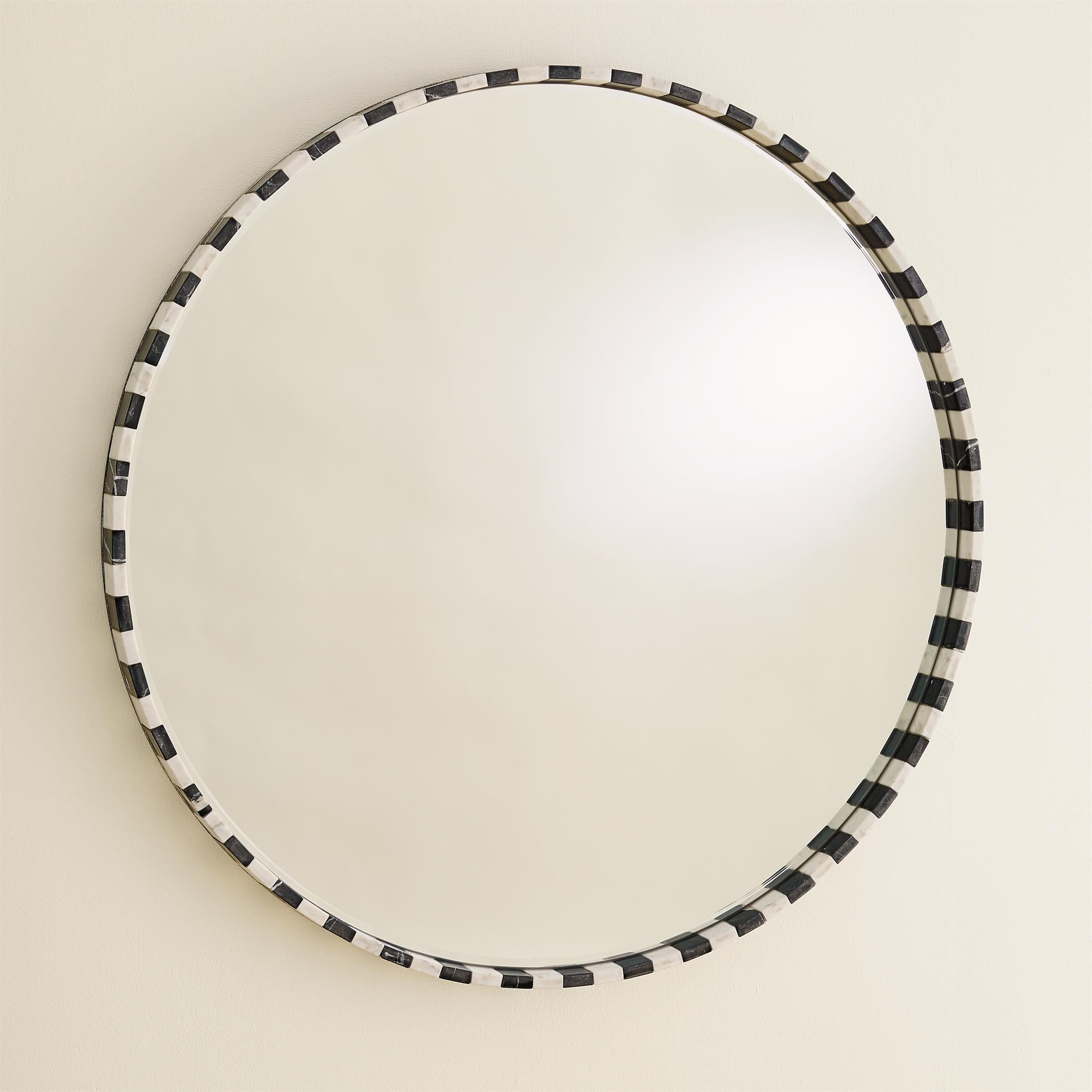 Black And White Marble Round Mirror In Black | 1stopbedrooms