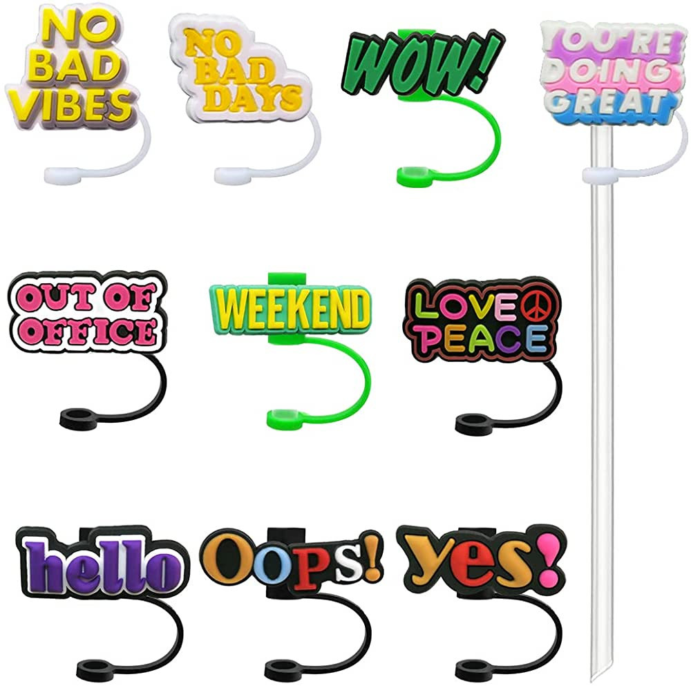 Silicone Word Straw Cover - 10 Pack Cute Reusable Drinking Straw Caps Lids Dust-Proof Straw Plugs... | Amazon (US)