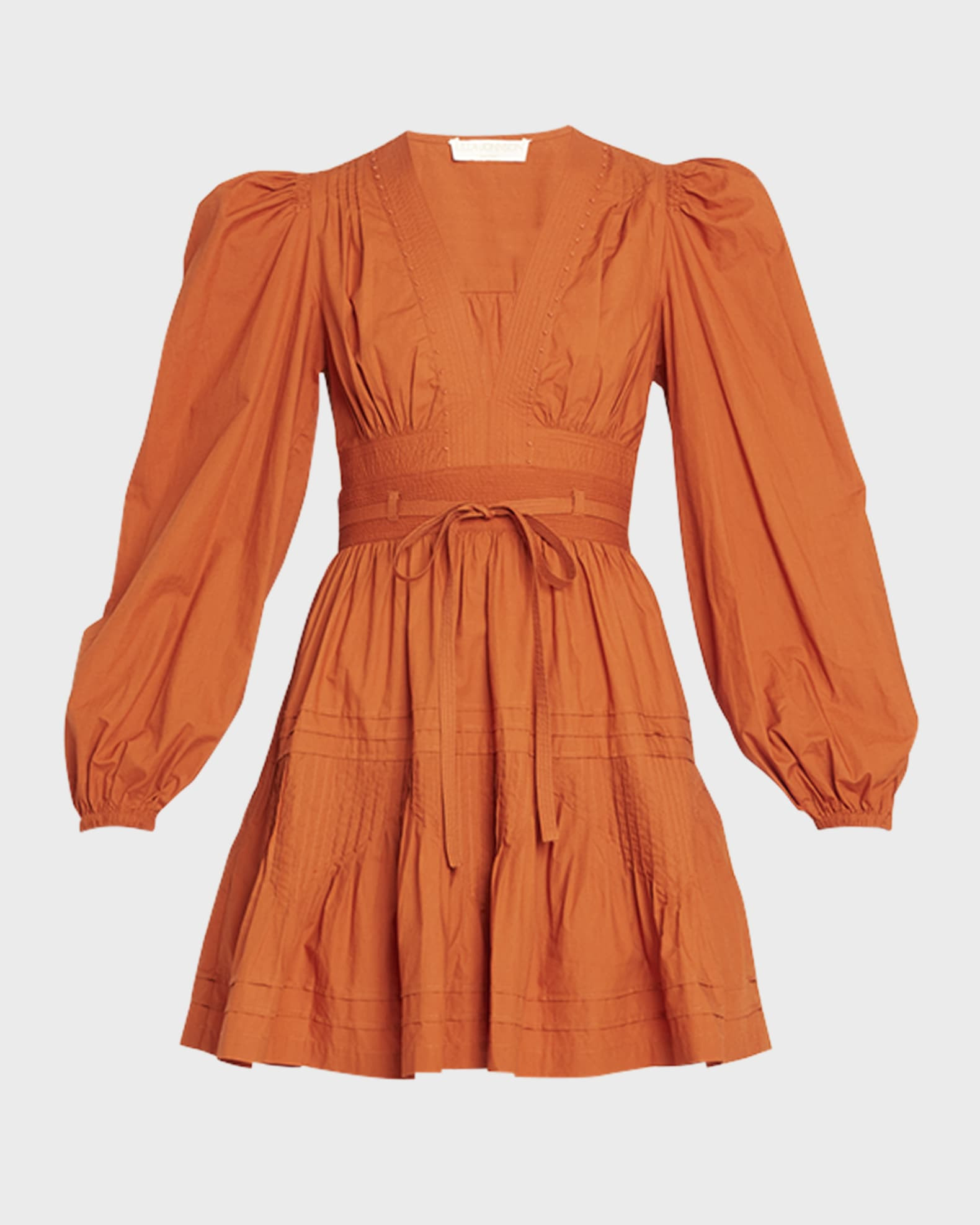 Rosalind Puff-Sleeve Belted Poplin Mini Dress | Neiman Marcus