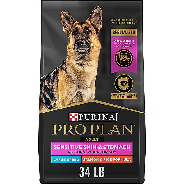 Purina Pro Plan Sensitive Skin & Stomach Salmon Adult Large Breed Formula Dry Dog Food, 34-lb bag | Chewy
