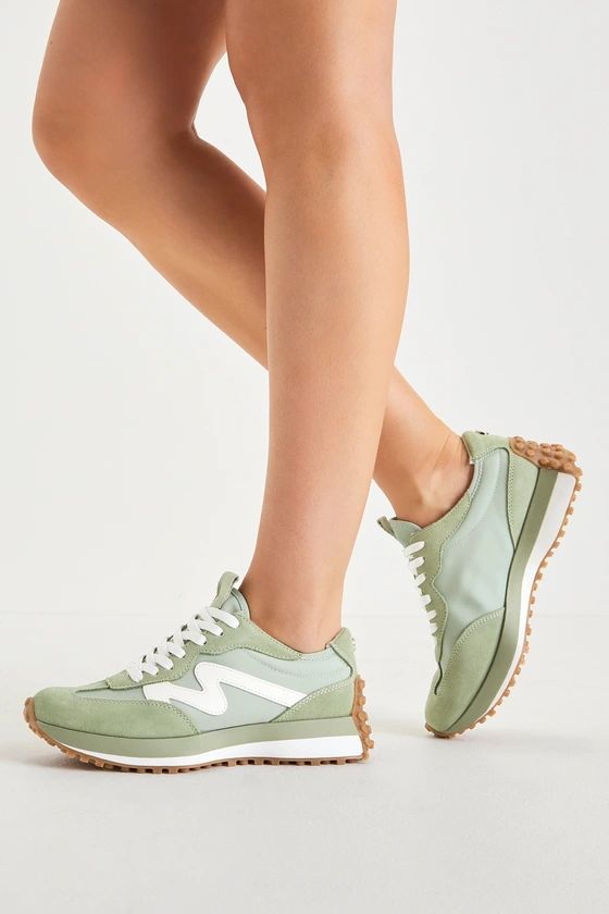 Campo Sage Green and White Suede Color Block Sneakers | Lulus