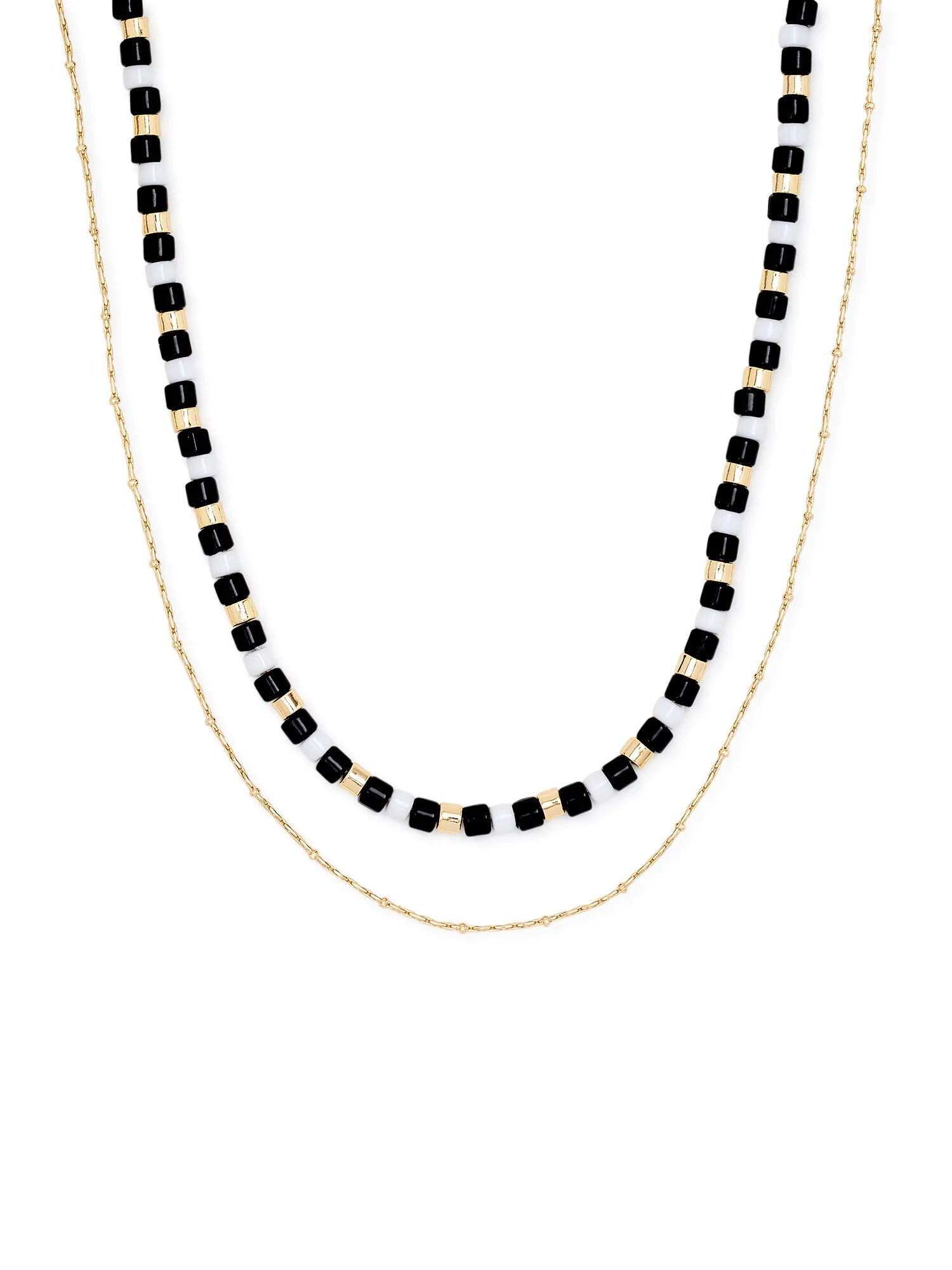Scoop Womens 14K Gold Flash-Plated Black White Gold Bead Layered Necklace, 2-Piece - Walmart.com | Walmart (US)