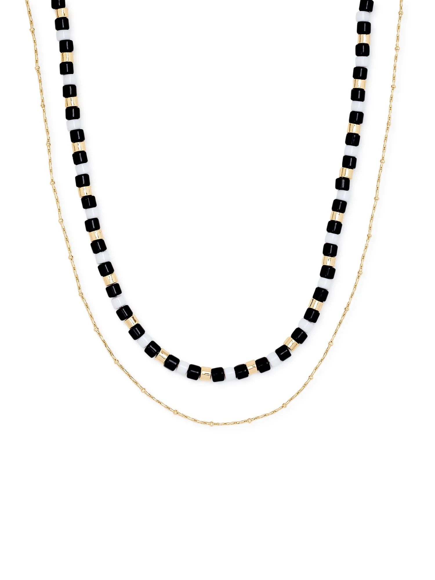 Scoop Womens 14K Gold Flash-Plated Black White Gold Bead Layered Necklace, 2-Piece - Walmart.com | Walmart (US)