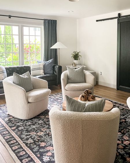 Shop my basement lounge room sources! Lounge, barn doors, spring, area rug, swivel chairs, loloi, lamp, sofa, curtains

#LTKhome #LTKstyletip #LTKfamily