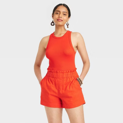 Women's Slim Fit Ribbed Tank Top - A New Day™ Red M: Cotton Modal Blend, Crew Neck, Sleeveless | Target