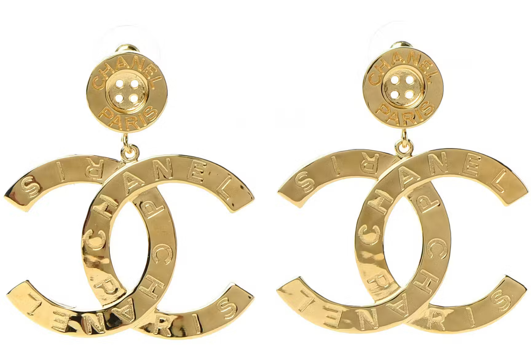 Chanel Paris Button EarringsLarge Gold | StockX