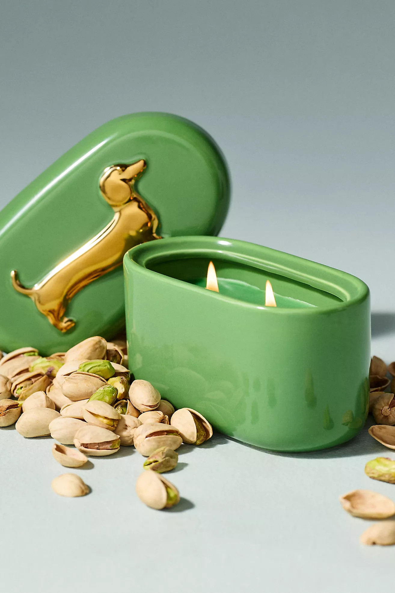 Lucie Dachshund Gourmand Pistachio Ceramic Candle | Anthropologie (US)