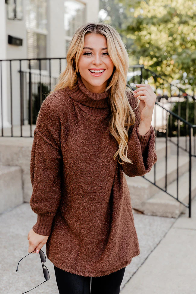 Haven't You Heard Chocolate Turtleneck Sweater | Pink Lily
