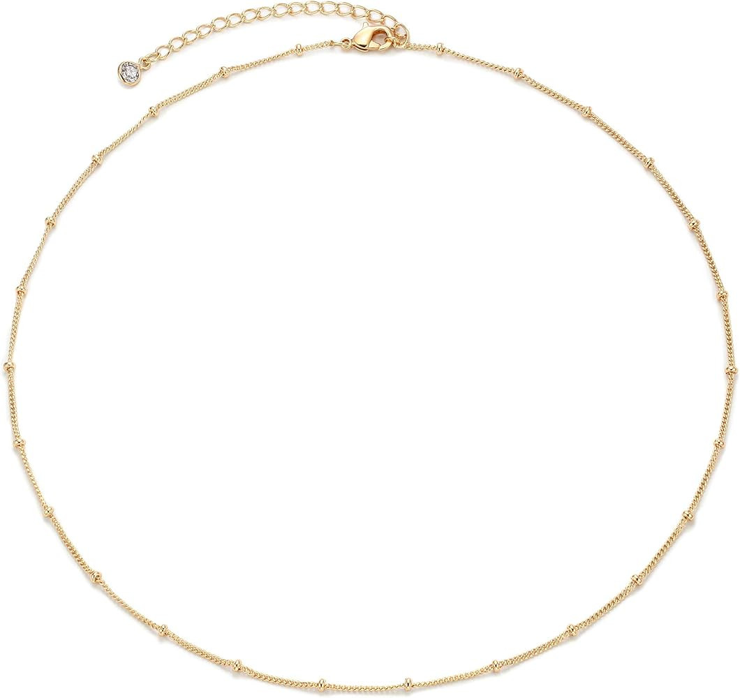 MEVECCO Dainty Gold Chain Choker Necklace 14K Gold Plated Handmade Boho Cute Tiny Beaded Link Cho... | Amazon (US)