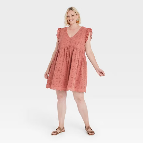 Women's Flutter Short Sleeve Eyelet Dress - Knox Rose™ | Target