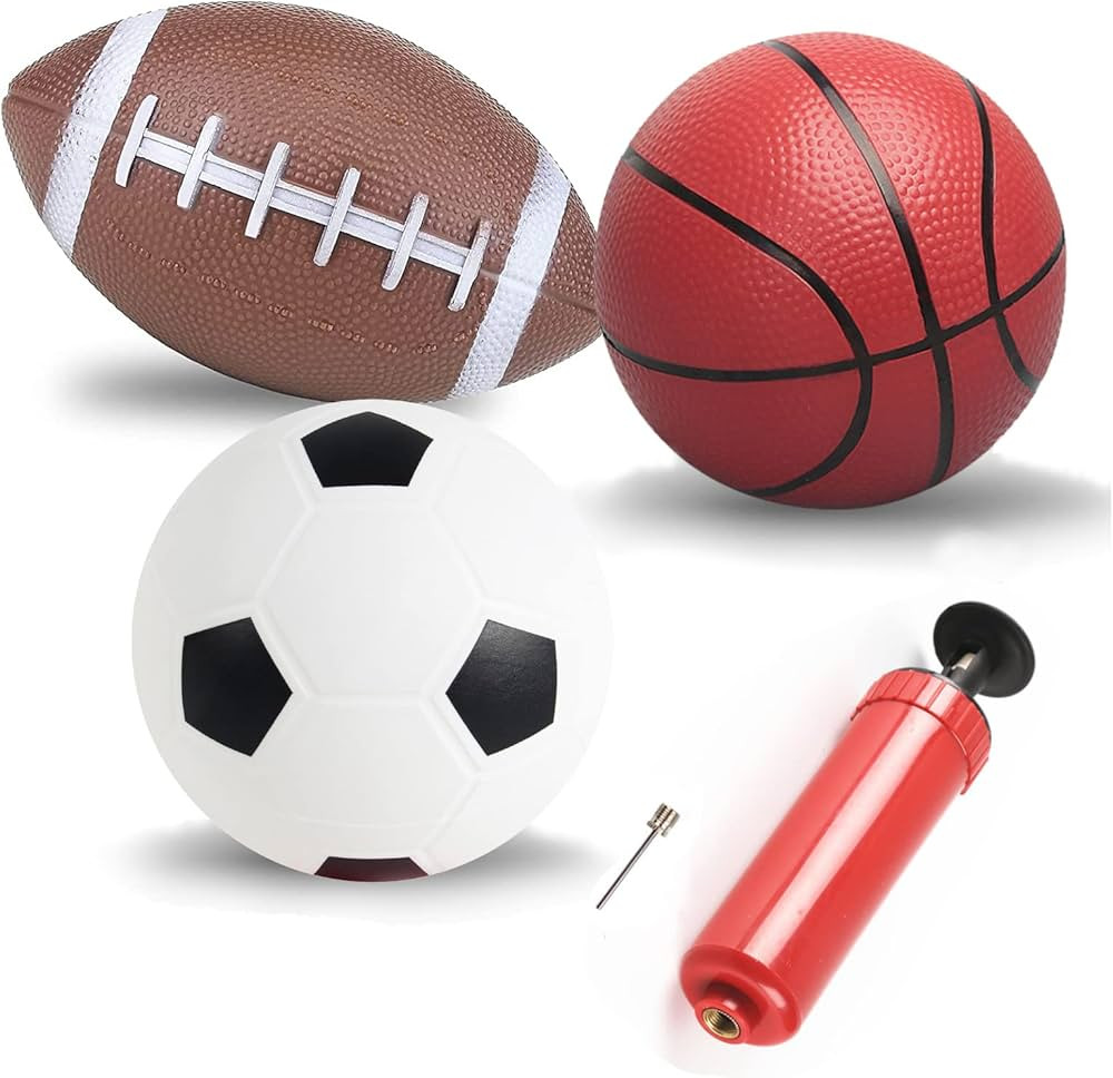 Soccer Basketball Football Small Sports Bouncy Balls with Hand Pump for Kids and Toddlers - (Pack... | Amazon (US)