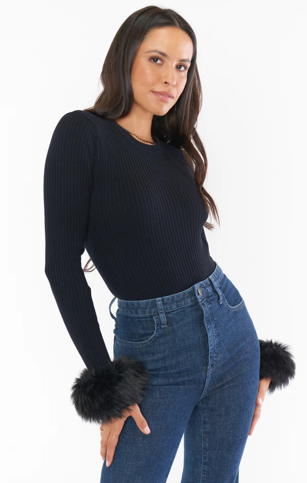 Fran Top ~ Black Knit with Faux Fur | Show Me Your Mumu