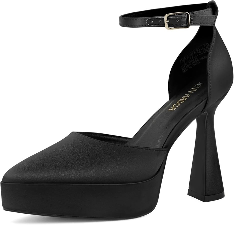 JENN ARDOR Women’s Chunky Platform High Block Heels Pointed Closed Toe Ankle Strap Comfortable ... | Amazon (US)