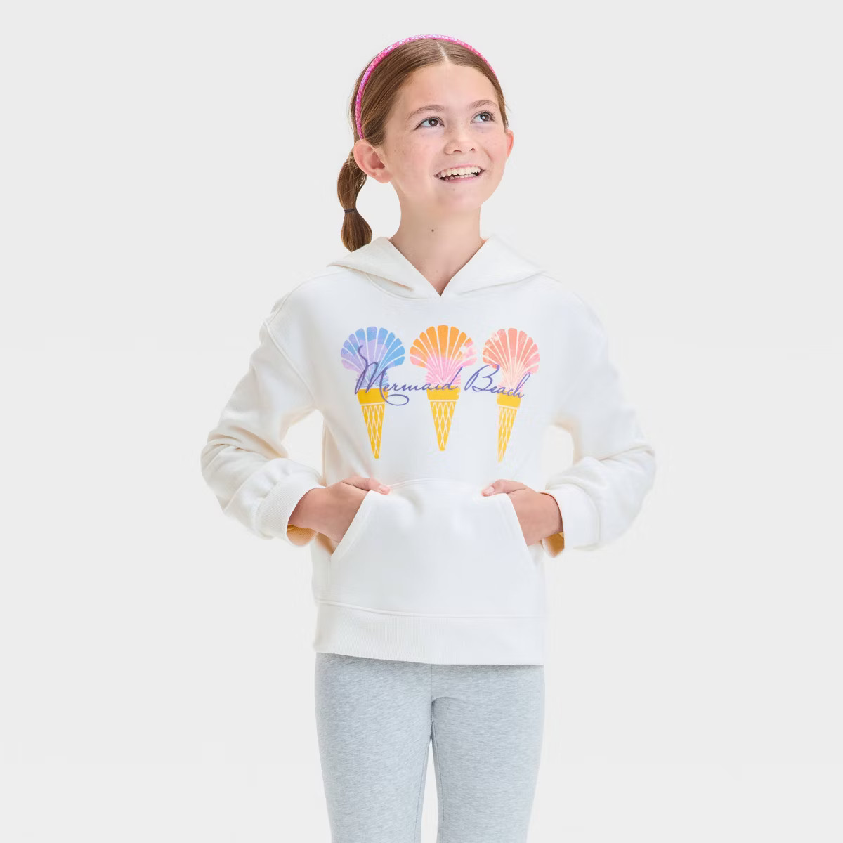 Girls' 'Mermaid Beach' Pullover Hoodie Fleece Sweatshirt - Cat & Jack™ Cream | Target