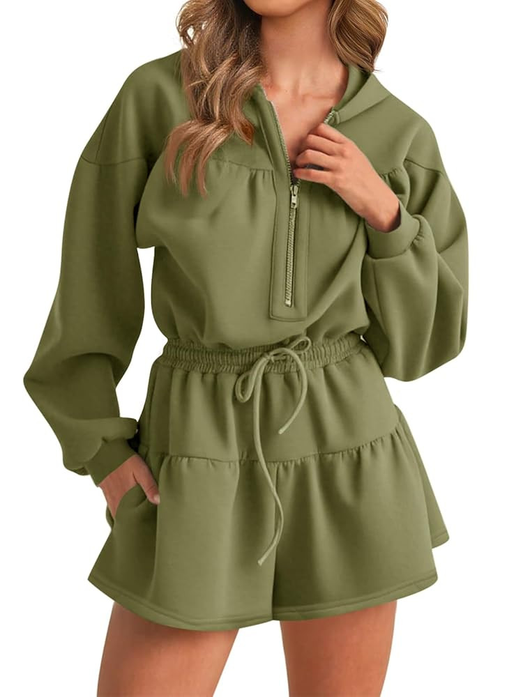 Cicy Bell Womens Rompers Casual One Piece Outfits Half Zip Long Sleeve Hoodies Casual Shorts Draw... | Amazon (US)