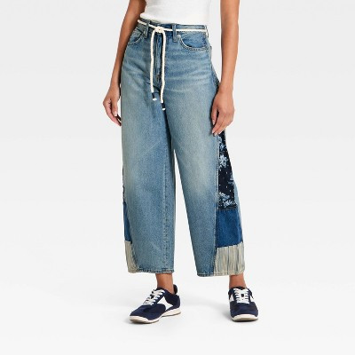 Women's High-Rise Easy Barrel Bandana Print Jeans - Universal Thread™ Medium Wash 16 | Target