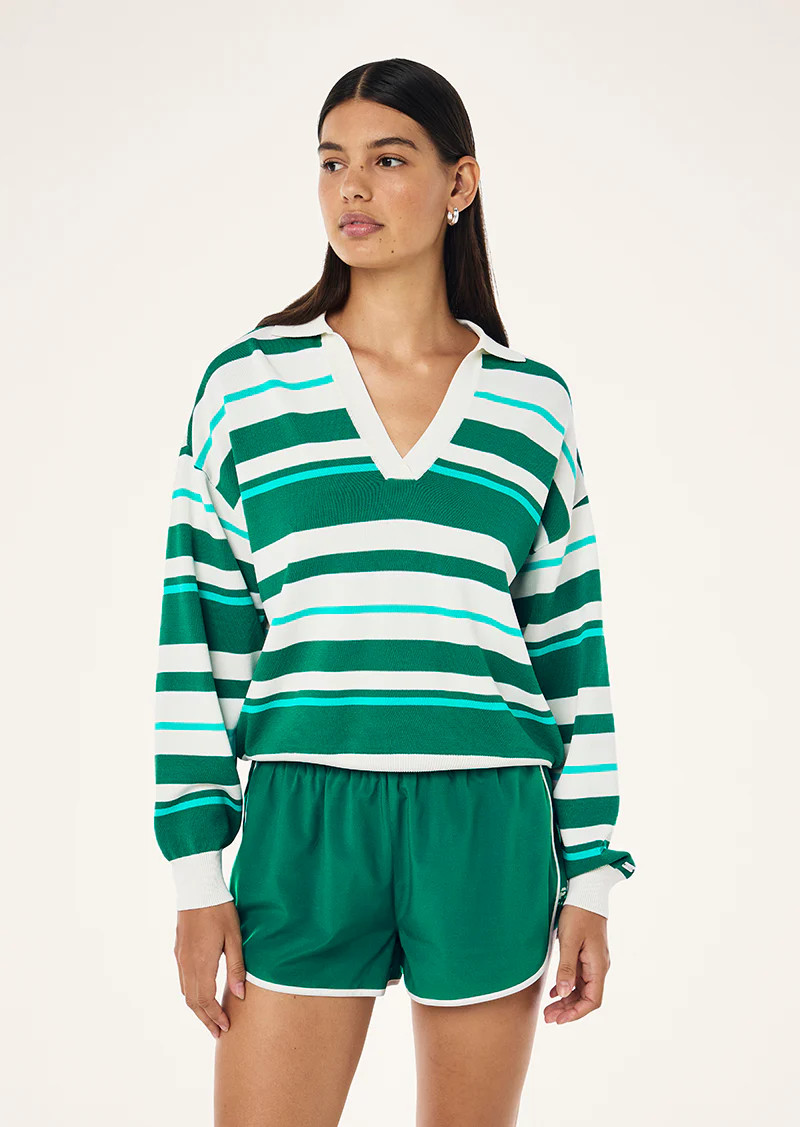 RETREAT COLLAR KNIT IN COLLEGE GREEN STRIPE | P.E Nation AU