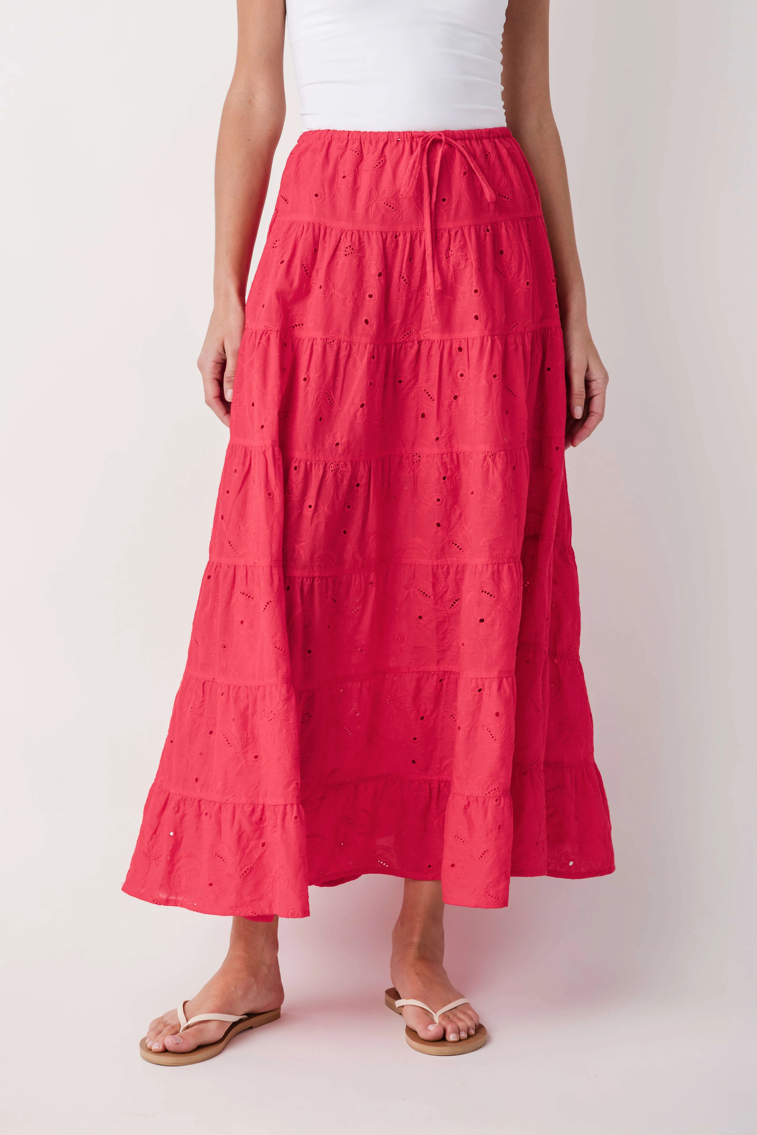 Raisonnel Tiered Eyelet Maxi Skirt | Social Threads