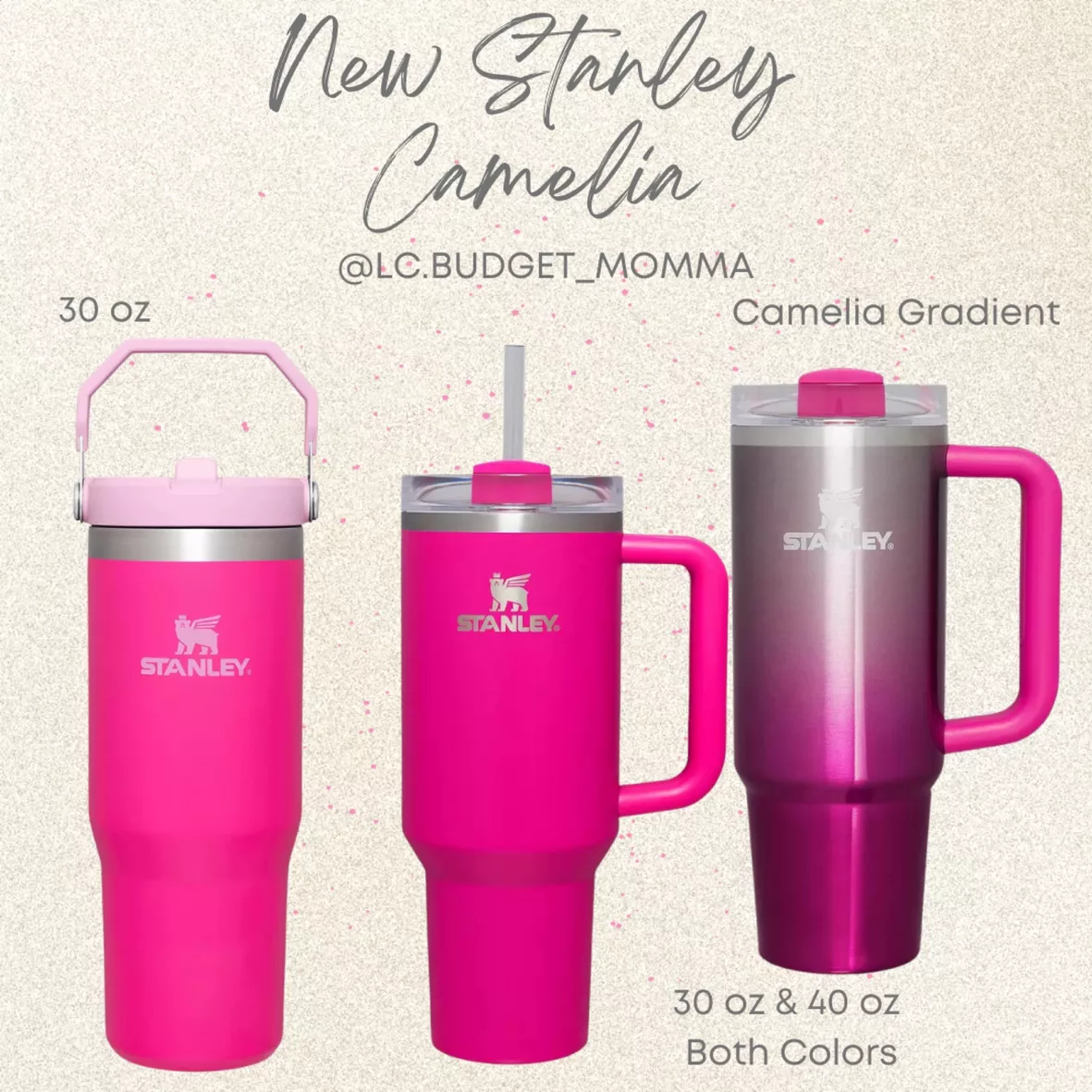 40 oz & 30 oz Camelia Stanley Hot Pink Tumbler Both brand new!