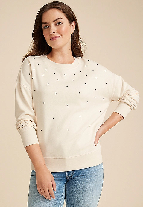 Rhinestone Embellished Relaxed Fit Sweatshirt | Maurices