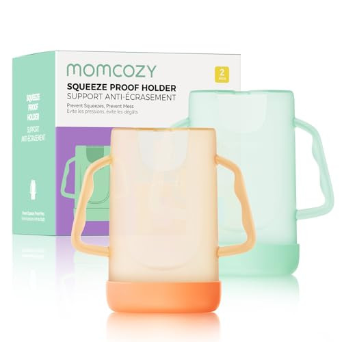 Momcozy Baby Pouch Holder No Squeeze for Food Pouches and Drink Boxes, Allows Baby to Self-feed and Avoid Messes, Baby Food Pouch Holder Handle is Easy to Grip, Comfortable, Green&Orange | Amazon (US)