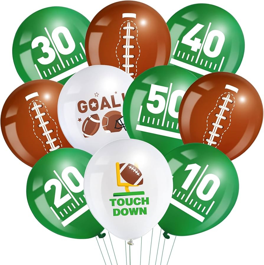 45 Pieces Football Balloons Sport Latex Balloons Football Party Balloons Touch Down White Green B... | Amazon (US)