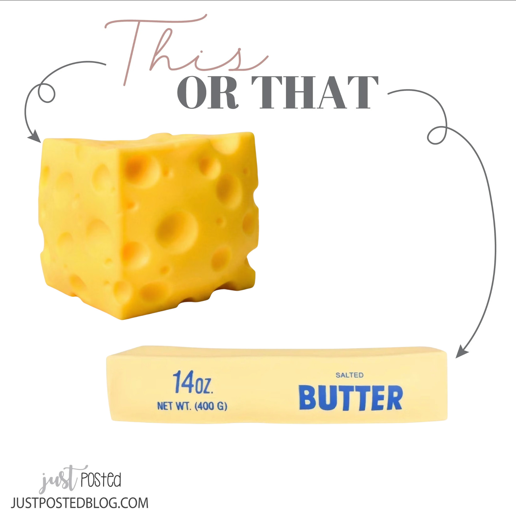 This or that!! The butter and cheese squishes are SO popular right now!! They are both on sale and in stock!! 

 