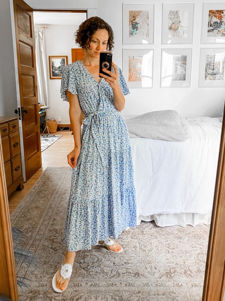 Pretty summer dress!
Wearing size S, linked this year’s version.  
Petite outfit. Summer outfit. Blue and white. French style  

#LTKSeasonal #LTKstyletip #LTKunder50