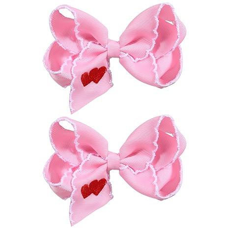 Valentine Pink Hair Bows 2pc 4in red Love Heart Embroidered Ribbon Bowknot Alligator Clip Gift fo... | Amazon (US)