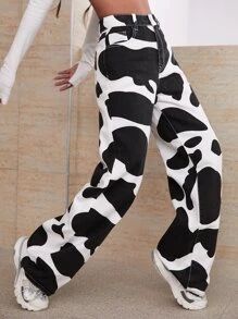 High Waisted Cow Print Jeans
   SKU: sw2107134454757877      
          (144 Reviews)
           ... | SHEIN