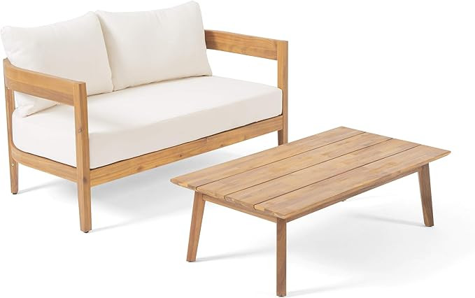 Christopher Knight Home 312396 Alina Outdoor Loveseat Set with Coffee Table, Teak Finish, Beige | Amazon (US)