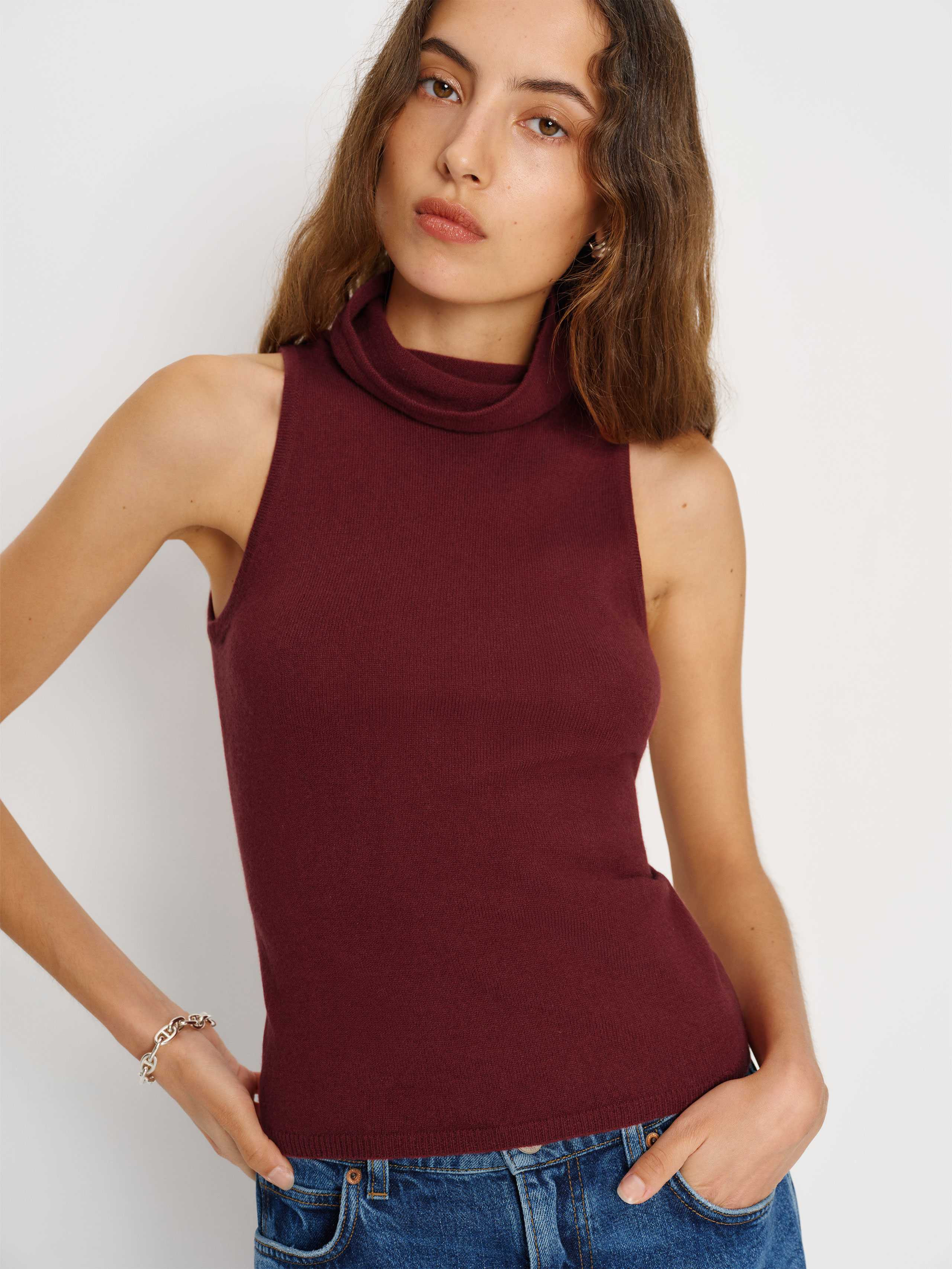 Reformation Marcy Cashmere Turtleneck Tank Top Red Large | Reformation (Global)