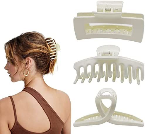 MORIKOKI White Claw Clips, Large Hair Claw Clips for Thick/Thin Hair, Big Matte Banana Hair Clips... | Amazon (US)