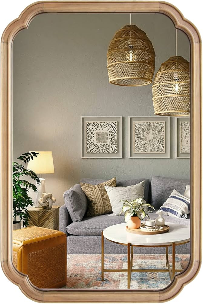 WallBeyond 24" x 36" Rounded Corner Arch Wall Mirror with Wood Frame for Entryway, Living Room or... | Amazon (US)