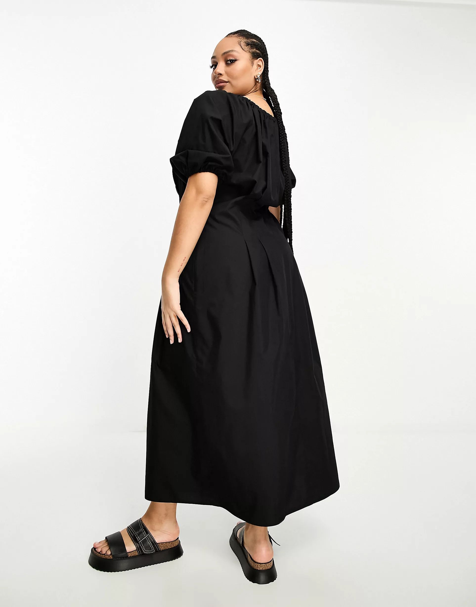 ASOS DESIGN Curve clean cotton corset waist off shoulder maxi dress in black  | ASOS | ASOS (Global)