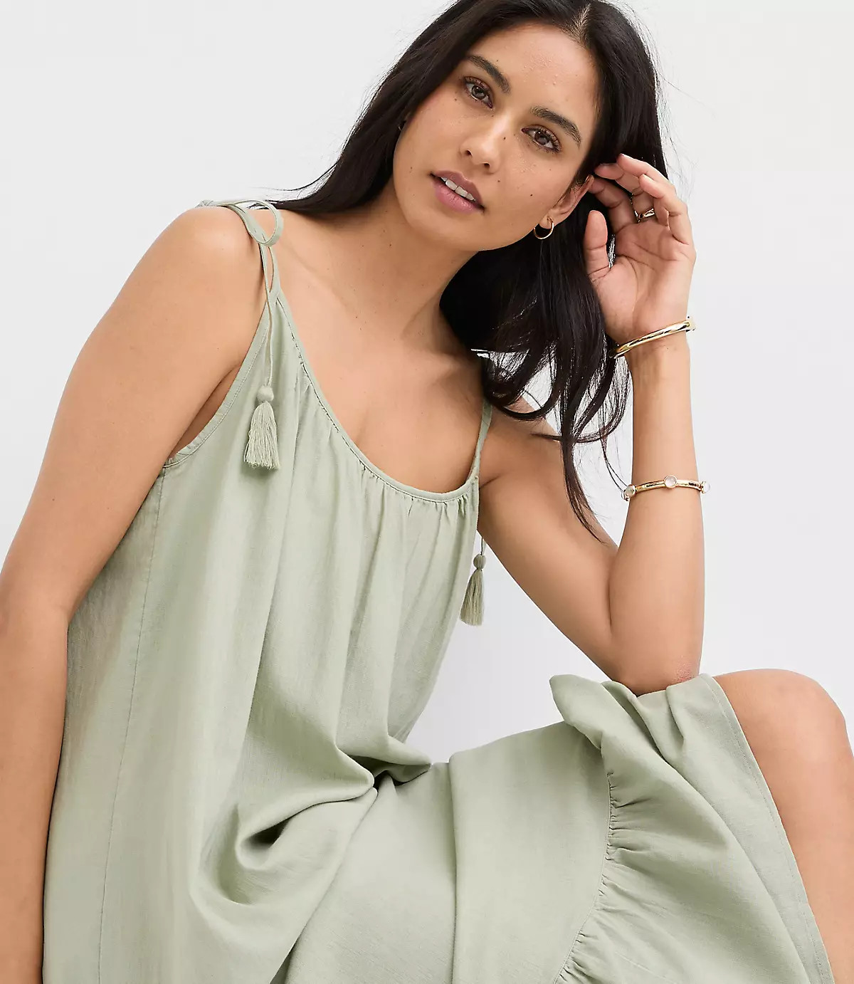 LOFT Beach Tie Strap Linen Cotton Maxi Dress | LOFT