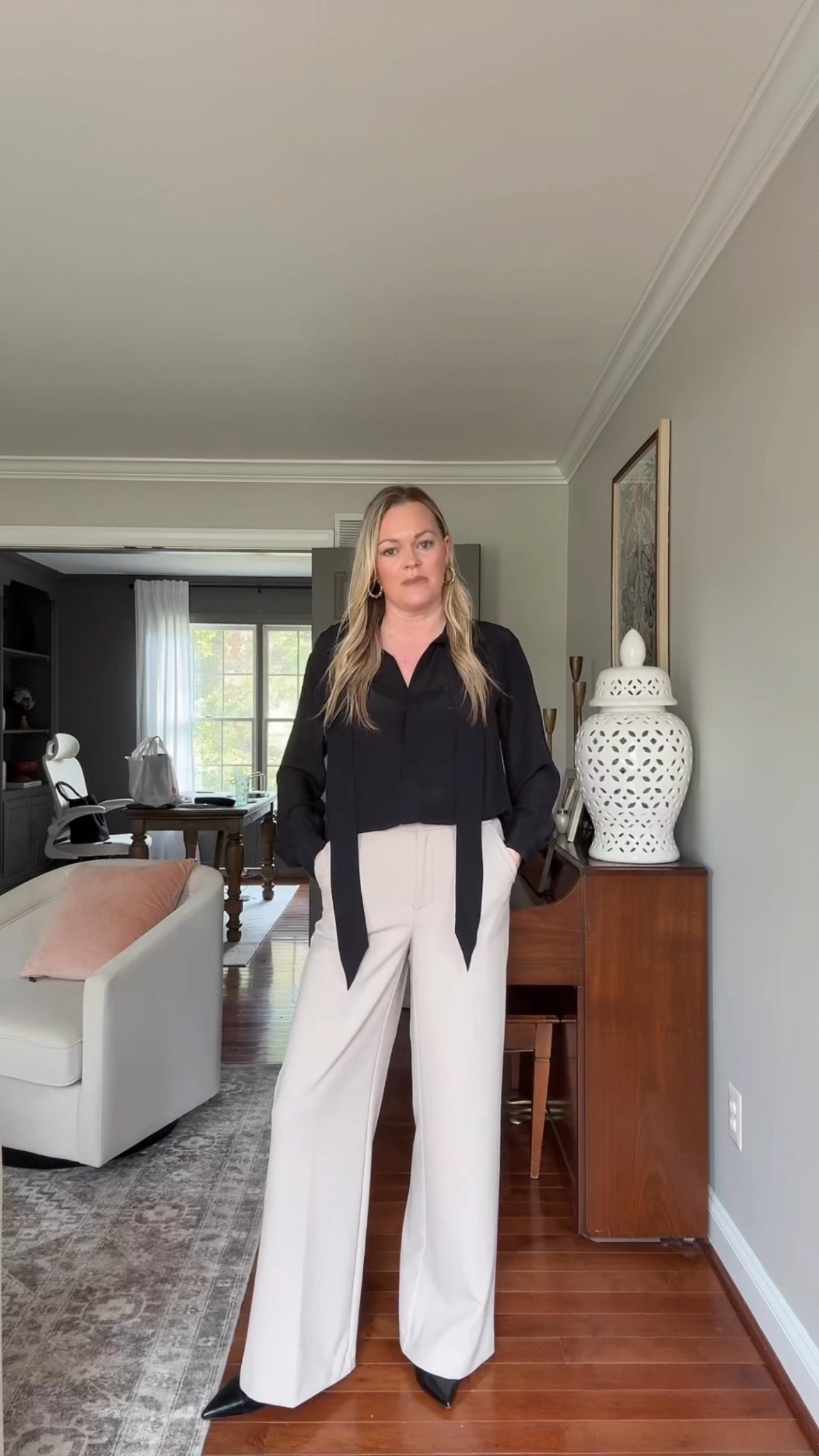 Perfect office ootd - wide leg trousers, tie neck blouse and ankle booties

#LTKOver40 #LTKootd #LTKSeasonal