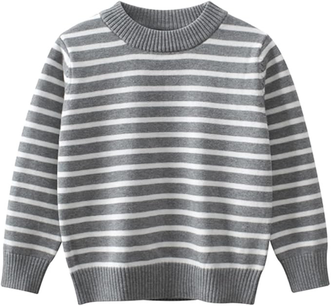 Baby Boys Knit Sweater Round Collar Striped Sweatshirt Cotton Pullover Sweater | Amazon (US)