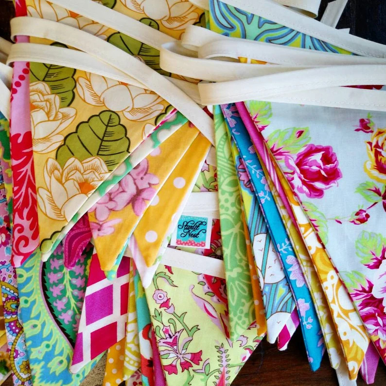 On Sale Flag Banner Bunting in Spring Colors, Surprise Fabric Pennant Flags, One of a Kind, Desig... | Etsy (US)