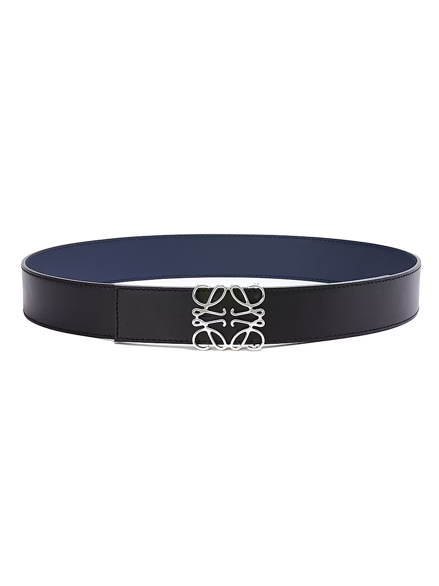 Men's Logo Buckle Reversible Leather Belt - Ocean Black Palladium - Size 44 | Saks Fifth Avenue