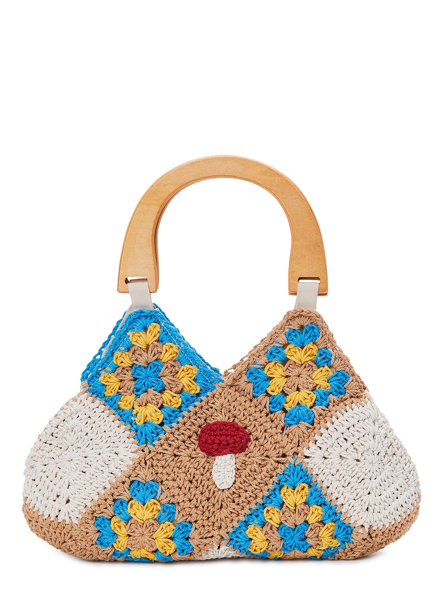 No Boundaries Women’s Mushroom Crochet Top Handle Handbag | Walmart (US)