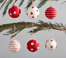 Red & White Felted Wool Ball Ornaments, Set of 6 | Pottery Barn Kids