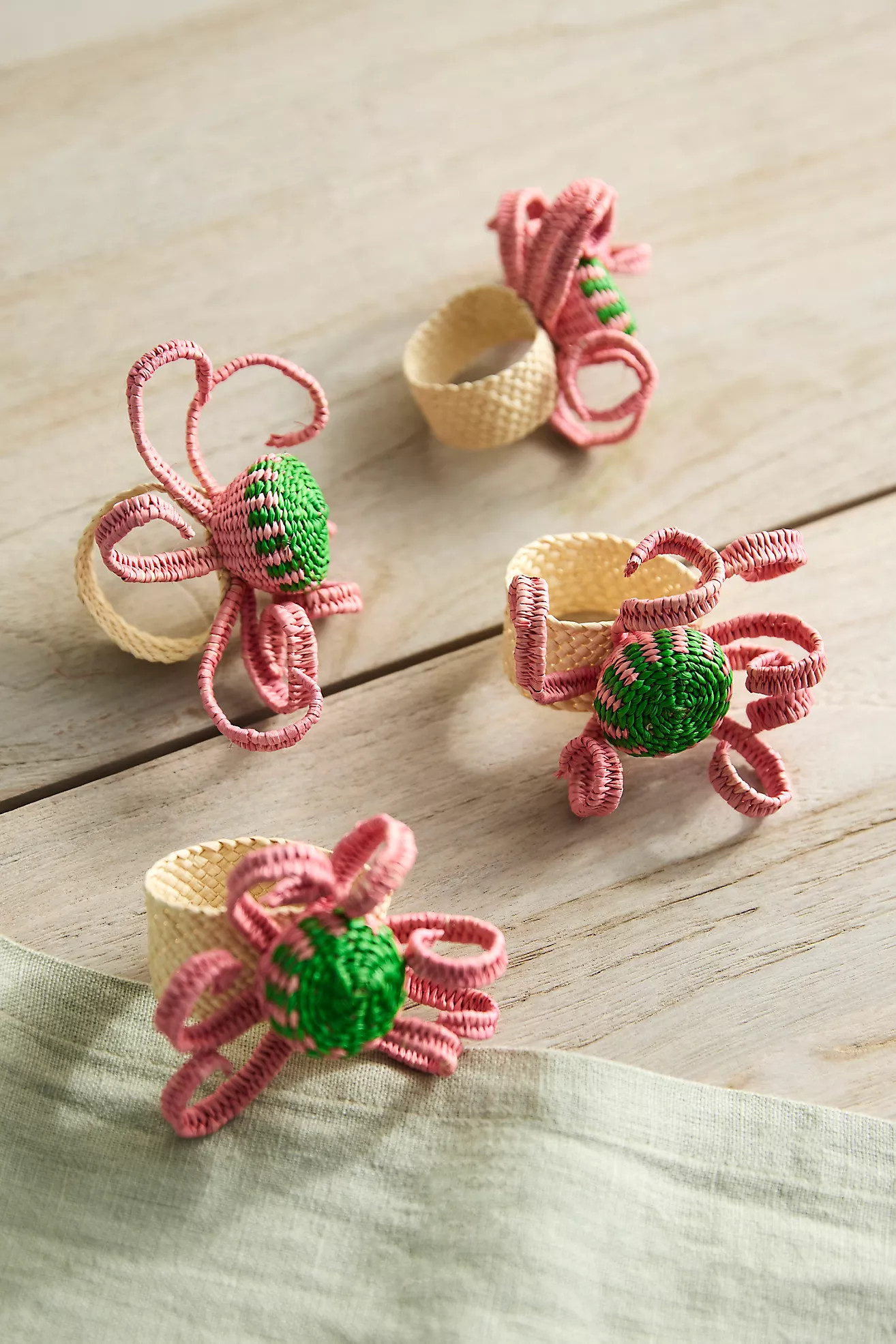 Octopus Woven Palm Napkin Rings, Set of 4 | Terrain